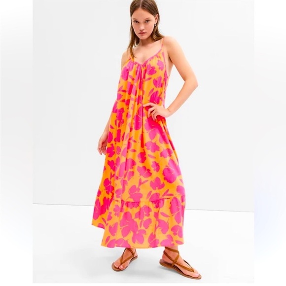 GAP Tie Waist Maxi Dress - Pink Floral Medium - Picture 1 of 14